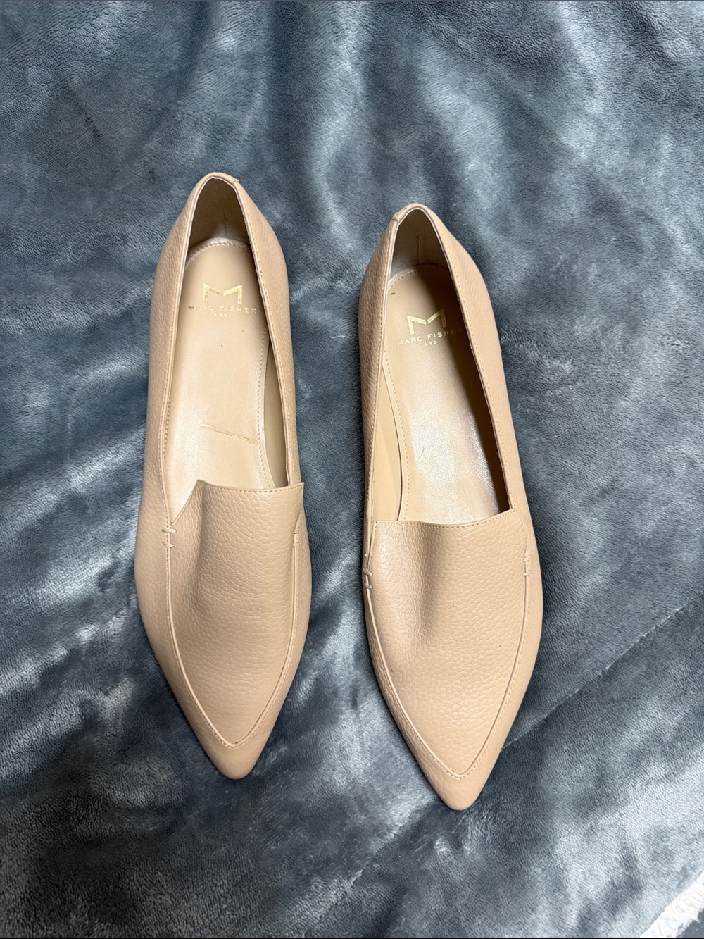 Marc Fisher Pointed-Toe Beige Leather Flats
